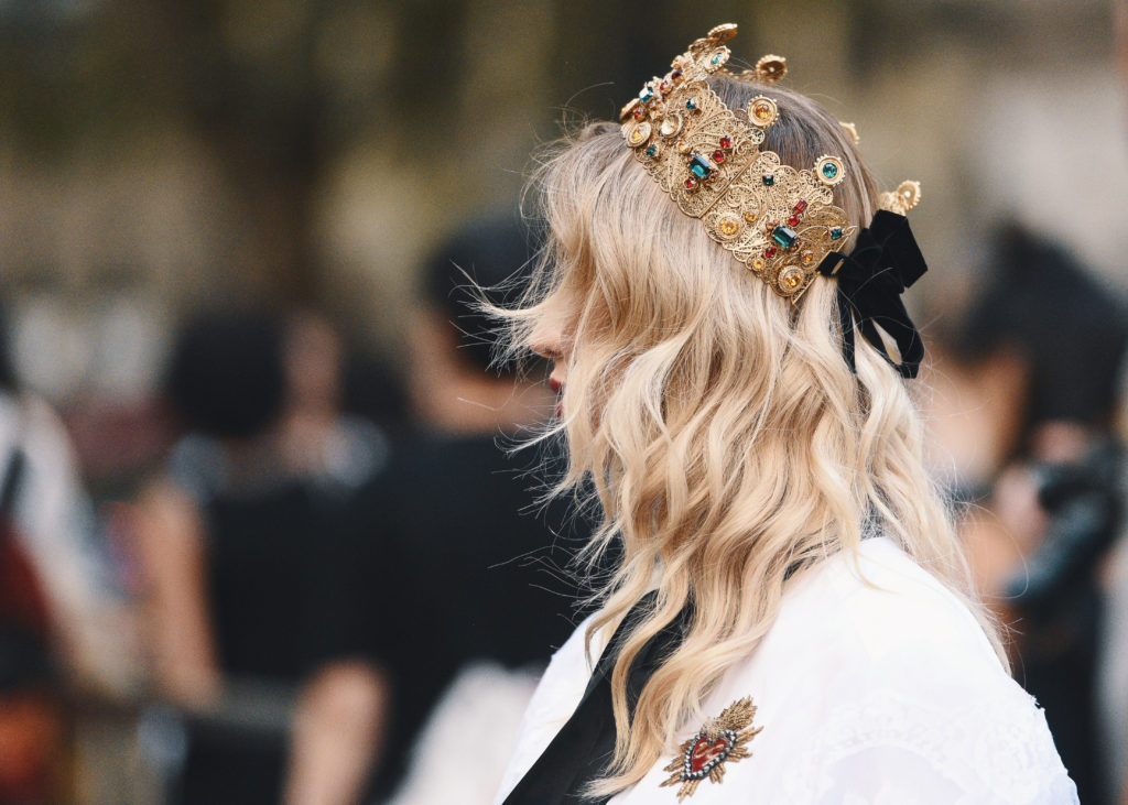 Dolce & Gabbana Runway Photo of woman wearing crown