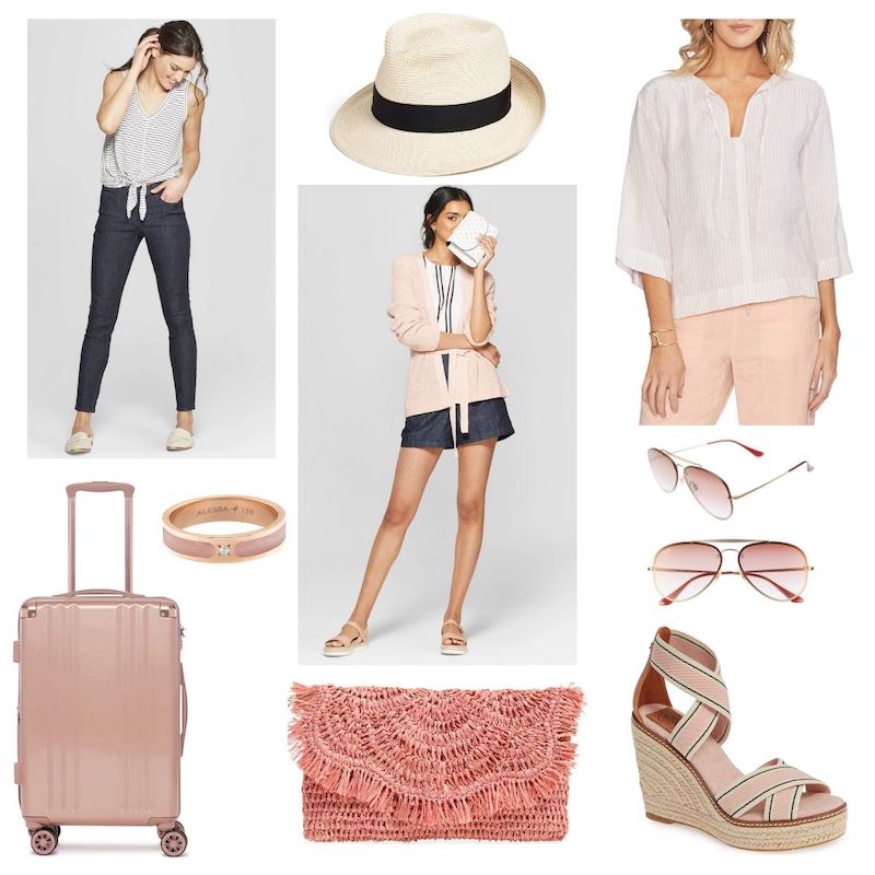a collage of rose and pink colored accessories and clothing