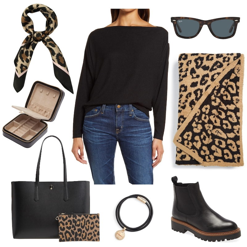 assortment of black as well as leopard clothing and accessories