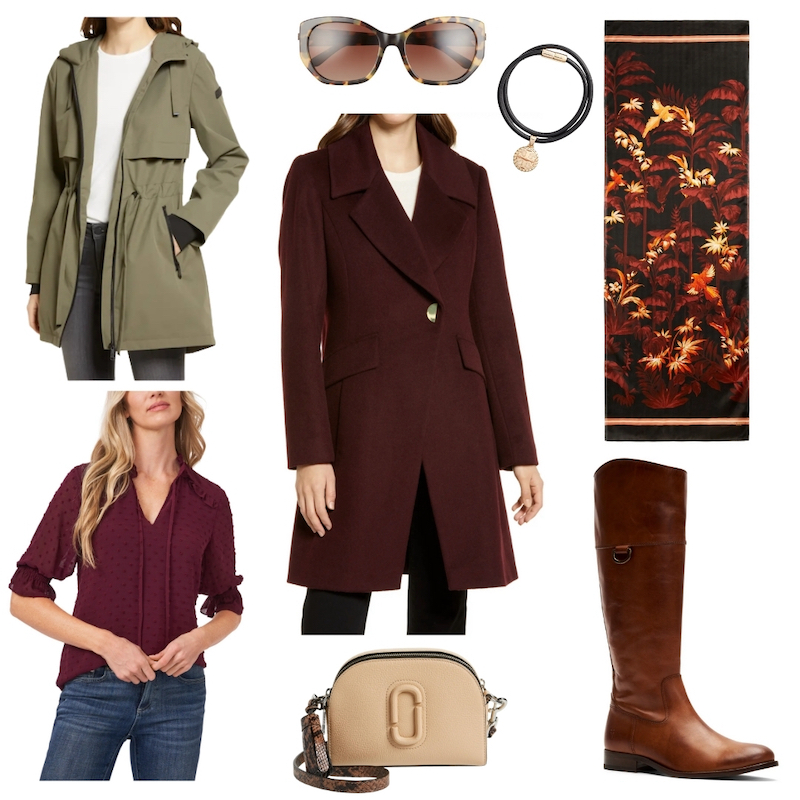 assortment of coats and accessories in Fall colors