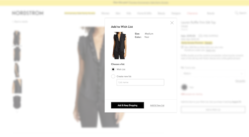 graphic shows how to add an item to your Nordstrom wish list