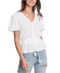1 State Eyelet Embroidered Smocked Waist Top