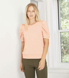 Who What Wear 3/4 Ruffle Sleeve Sweater in Blush