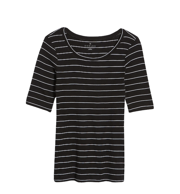 Caslon Ballet Neck Elbow Sleeve Striped Tee