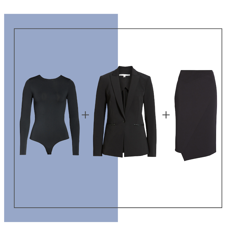 Donna Karan bodysuit jacket and skirt