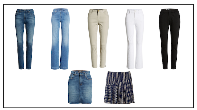 classic capsule wardrobe jeans pants and skirts