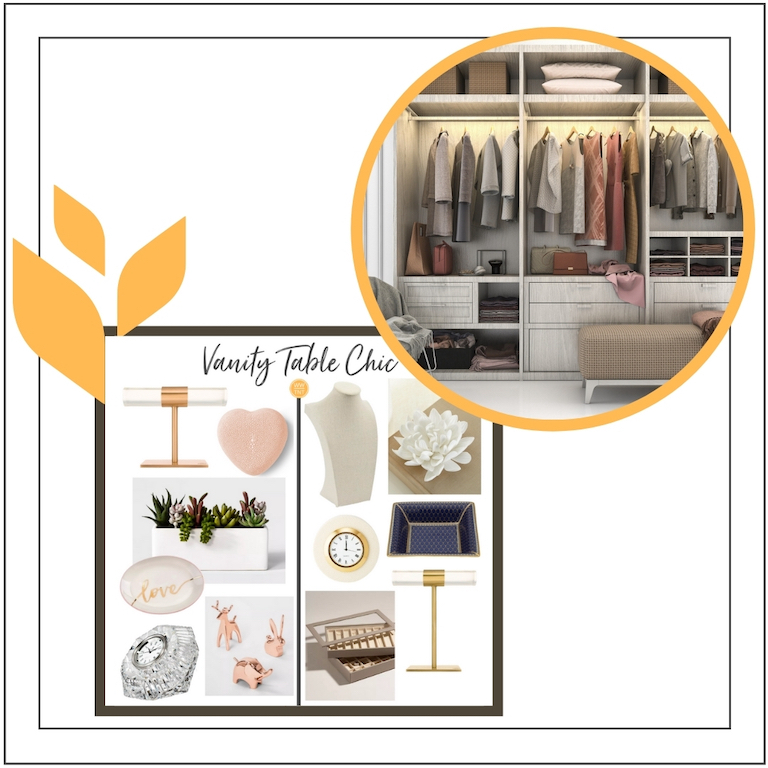 closet filled with beautiful clothes and accessories intended for vanity table