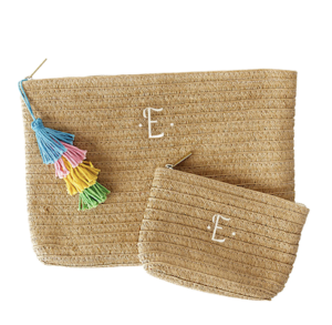 Cathy's Concepts Set of 2 Monogram Straw Pouches