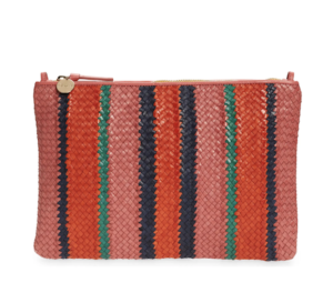 Clare V. Stripe Woven Leather Clutch