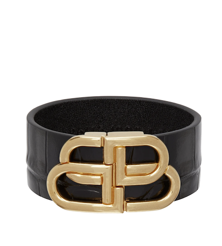 Balenciaga Black Calfskin Logo Bracelet