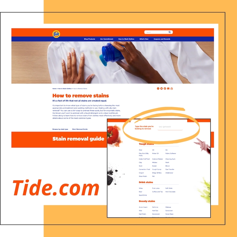image of Tide website's stain remover page