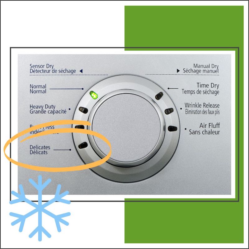 washing machine dial set to delicate cold