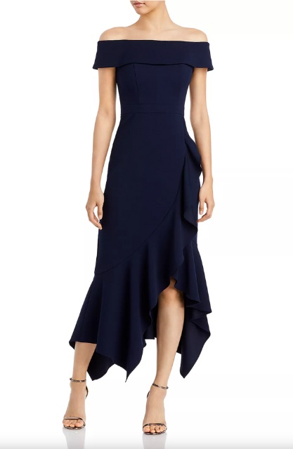 Aqua Scuba Crepe Off the Shoulder Midi Dress