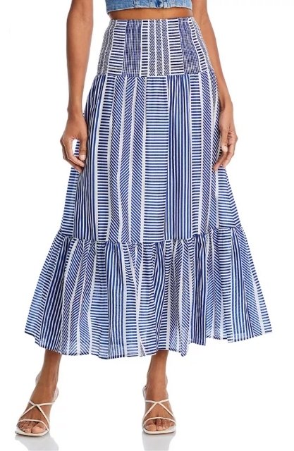 Aqua Striped Midi Skirt