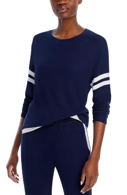 Aqua Athletic Stripe Sleeve Knit Sweatshirt