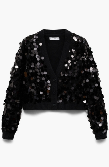 Mango Paillette Crop Cardigan