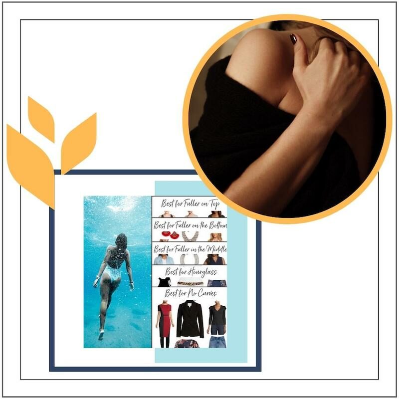 picture of woman swimming next to images of best clothes for different body shapes